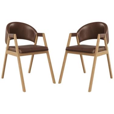 Imagem de Kit 2 Cadeiras Suellen Luxo Reforçada Mesa De Jantar Courino Marrom Escuro