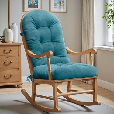 Imagem de Almofada para cadeira de balanço - tecido de veludo, esponja de alta densidade, durável, confortável, antiderrapante, almofadas de assento com laços, veludo azul, 112 x 48 x 10 cm