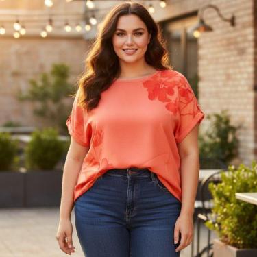 Imagem de Blusa Feminina de Viscose Estampada com Gola Redonda e Manga Morcego Cereja Rosa-Feminino