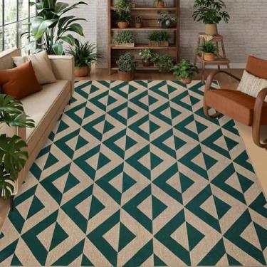 Imagem de USTIDE Tapetes geométricos modernos de juta 12,5 x 17,8 cm, lavável, verde, para sala de estar, casa de fazenda, tapete antiderrapante para quintal, sala de jantar