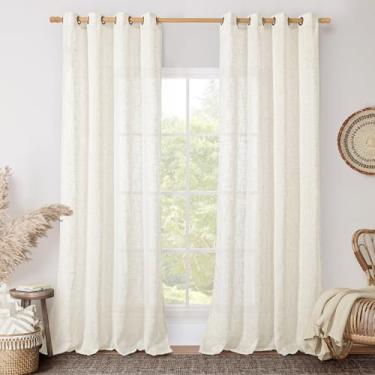 Imagem de LAMIT Cortinas transparentes de linho creme, 243,8 cm de comprimento, ilhós de bronze, cortinas verticais para janela, painéis de sala de estar, filtragem de luz, para quarto/porta de vidro deslizante