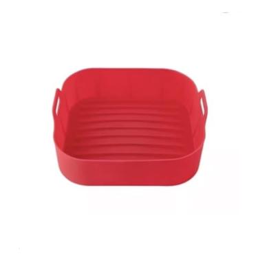 Imagem de Forma Quadrada de Silicone Para Airfryer, 16x16 cm, Antiaderente, Mantém Limpo e Facilitando Seu Tempo Na Cozinha. (VERMELHO)