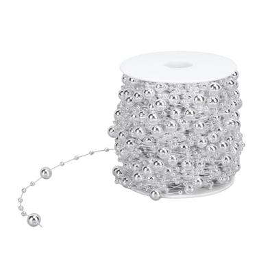 Imagem de Rolo de corrente de pérolas artificiais, guirlanda de pérolas, corrente de contas, centro de mesa, buquê de noiva, decorações artesanais para festas de flores (prata)