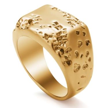 Imagem de SOBHART Anel masculino dourado de aço inoxidável, gótico, punk, vintage, moderno, sinete rosa, joia para homens e mulheres, tamanho 10