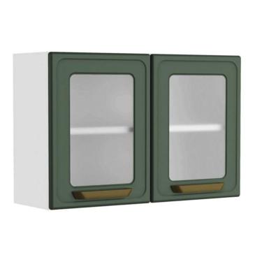 Imagem de Armário Aéreo P- Cozinha Bella C- 2 Portas C- Vidro 80cm Verde - Bertolini