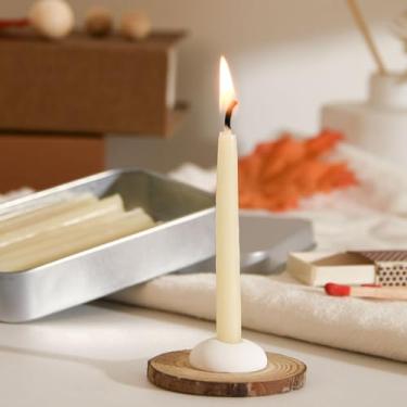 Imagem de Velas de cera de abelha 100% pura de 20 minutos, mini velas cônicas de meditação consciente, sem fumaça e sem pingos com suporte para ioga, oração, relaxamento (branco, pacote com 24)
