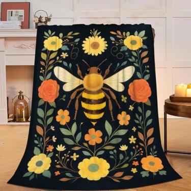 Imagem de Cobertor de abelha para mulheres, meninas, cobertor de flor de abelha, flanela macia, aconchegante, felpudo, felpudo, quente, roupa de cama para crianças e adultos, 102 x 127 cm