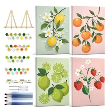 Imagem de HeeBenor Kit de pintura emoldurada por números para adultos iniciantes, pintura fácil por número com cavalete, kits de pintura de frutas para adultos DIY por números em tela emoldurada para decoração