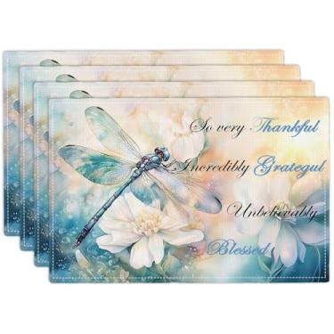 Imagem de Conjunto de 4 jogos americanos libélula, verde inspirador, tapetes de mesa de flores para cozinha, sala de jantar, restaurante, 45,7 x 30,5 cm