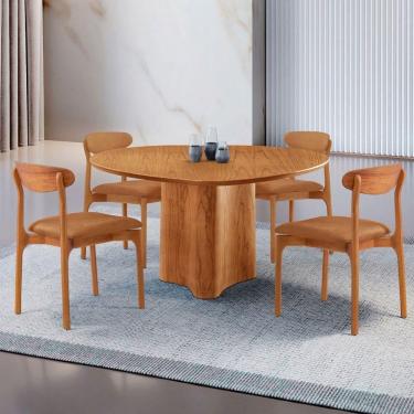 Imagem de Mesa 135cm Laminado Com 4 Cadeiras Noronha Moderna Star Caramelo Imbuia