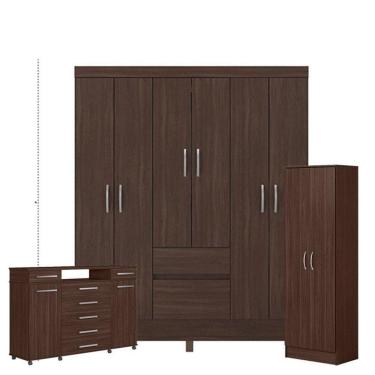 Imagem de Guarda Roupa Casal Flash 2 Com Multiuso Golden Com Cômoda London Café - Demóbile