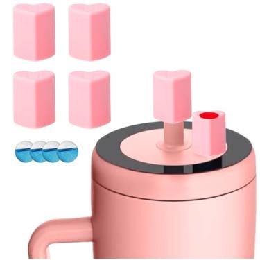 Imagem de CDYLDXG Pacote com 4 capas magnéticas de canudo de coração, à prova de vazamento de silicone de 10 mm para Stanley Cup, compatível com Era, Resa e copos (rosa)