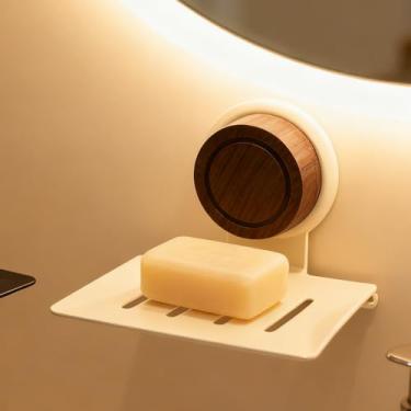 Imagem de 1 peça saboneteira de banheiro montada na parede sem perfuração suporte de sabonetes de secagem rápida, branco 10,8 * 8,5 cm