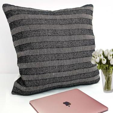 Imagem de AANDETEXTILEHOUSE Capas de almofada decorativas, 50 x 50 cm, conjunto de 2 capas de almofada Boho Farmhouse para sofá, cama, sala de estar, moderno, rústico, veludo cotelê, capa de almofada (preto)