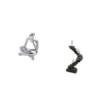 Imagem de Fenteer Estátua de Pensador Abstrato Decoração para Mesa Sala de Estar Prateleira Escritório Estante Figura de Resina Artesanato Escada Objetos Decorativos Me