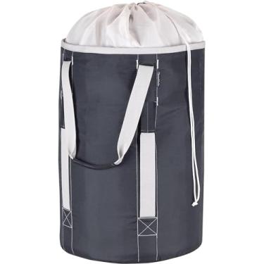 Imagem de CleverMade Mochila de lavanderia bolsa esportiva com alças de ombro - cesto de roupas de capacidade extra grande com tampa de fecho de cordão, carvão/creme