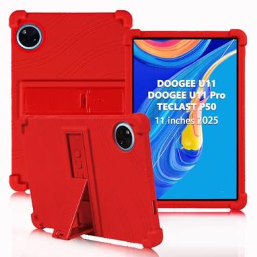 Imagem de ATOOZ Capa para DOOGEE U11 de 11 polegadas, capa infantil de silicone macio para tablet DOOGEE U11 Pro 2025/Teclast P50 com suporte (vermelho)