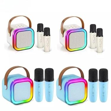 Imagem de Kit Karaokê Infantil com 2 Microfones - Caixa de Som Bluetooth à Prova D'água para Crianças 3-12 Anos(KIT4-2 Azul+2 Bege-Com 2 Micr)