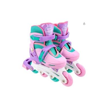 Imagem de Patins Infantil Ajustável com Kit Proteção, Rosa, 30-33, Capacete, Joelheiras e Cotoveleiras, para Crianças +3 Anos, Suporta até 60kg