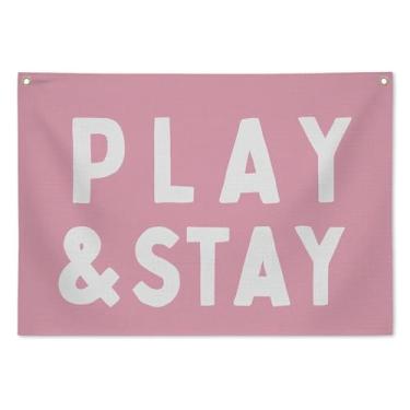Imagem de Faixa de linho Play & Stay para berçário de sala de jogos, pendurar na parede neutra para decoração de quarto de bebê, arte rústica de quarto infantil para meninos e meninas, 71 x 50 cm - C06