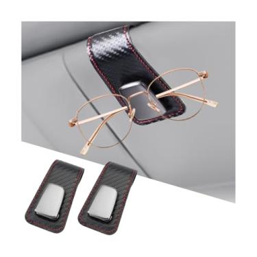 Imagem de Sandfren Suportes de óculos de sol de carro, 2 peças de couro para viseira de sol para veículos, clipe de cabide para óculos, operação com uma mão, acessórios de fixação de bilhetes de armazenamento