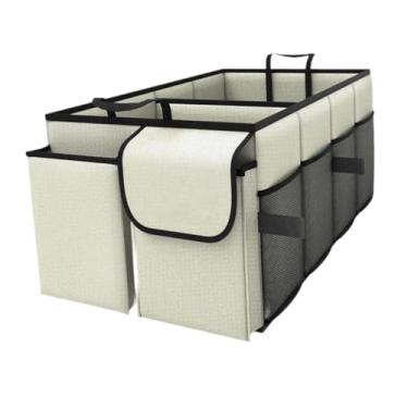 Imagem de QccHieUs Organizador de porta-malas dobrável com vários compartimentos, ideal para acessórios automotivos de SUVs e sedãs, Branco