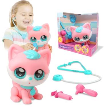 Imagem de Gatinho Pet Dodói Brinquedo Veterinário com Acessórios Seringa, Estetoscópio