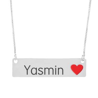 Imagem de Colar Semijoia Nome Personalizado Coração Resinado Yasmin Banhado em Prata 1000-999001982