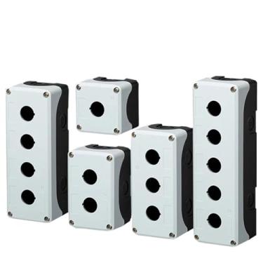 Imagem de UHFILYQBA 1 caixa de botão à prova d'água caixa de controle de interruptor 1/2/3/4/5 furos luz indicadora industrial caixa de parada de emergência de plástico elétrico 22 mm (3 furos)