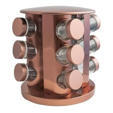 Imagem de Porta Tempero Condimentos Inox Giratório 12 Potes (ROSE)