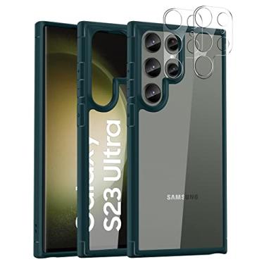 Imagem de MIODIK Capa para Samsung Galaxy S23 Ultra, com protetor de lente de câmera × 2, [proteção de grau militar] [não amarela] traseira rígida transparente antiarranhões e borda macia S23 Ultra 5G 6,8" capa 2023 (verde)