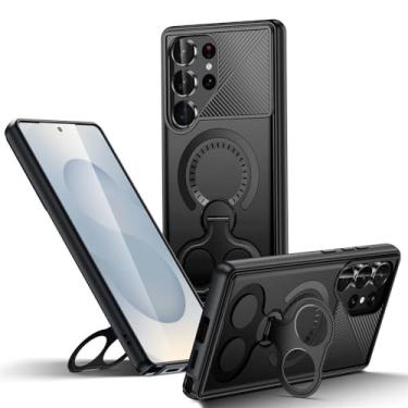 Imagem de Suporte dobrável de anel de dedo de luxo com capa magnética, preta, para Galaxy A56 5G