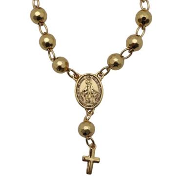 Imagem de Pulseira Terço de Mão Católico Religioso Medalha Milagrosa Dourado Ajustável