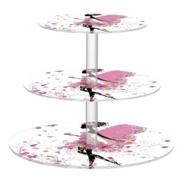 Imagem de Blueangle Suporte redondo de cupcake de 3 camadas – Torre de sobremesa acrílica de fada borboletas de flores rosa, suporte de sobremesa em camadas antiderrapante para chá de bebê, aniversário, festa