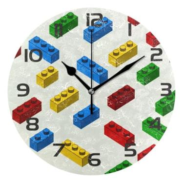 Imagem de GakkiGii Blocos de montar relógio de parede silencioso sem tique-taque, relógio moderno operado por bateria para escritório em casa, cozinha, quarto - fácil de ler