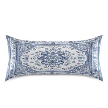 Imagem de Blueangle Fronha de cetim estilo porcelana azul e branca para cabelo e pele, fronha de seda, tamanho king (50,8 x 101,6 cm) - Capas de almofada de cetim refrescantes com fecho de envelope (441)