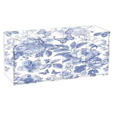 Imagem de SEHANY Lindo porta-canetas de acrílico com flores em aquarela, pássaro, 4 compartimentos, porta-lápis transparente, organizador de pincéis de maquiagem, organizador de papelaria para escritório, casa