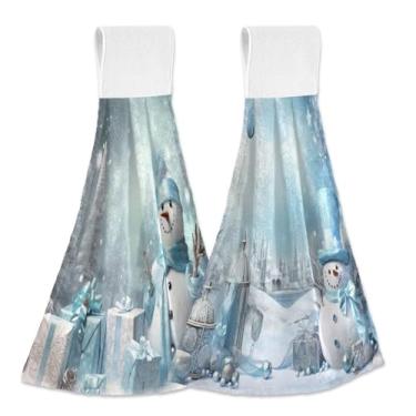 Imagem de Blueangle Pacote com 2 toalhas de gravata penduradas de boneco de neve de Natal - Toalhas de prato de veludo coral macias absorventes para cozinha e banheiro (4)