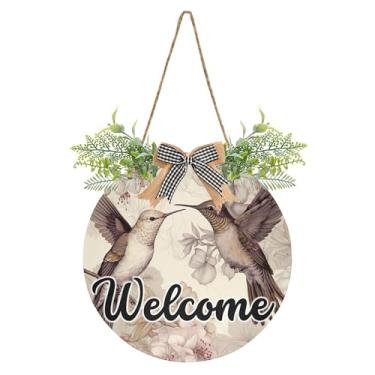 Imagem de SEHANY Placa de boas-vindas colorida, beija-flor, decoração de porta da frente, guirlanda de boas-vindas redonda para decoração de casa de fazenda, varanda, pátio, 30 x 30 cm