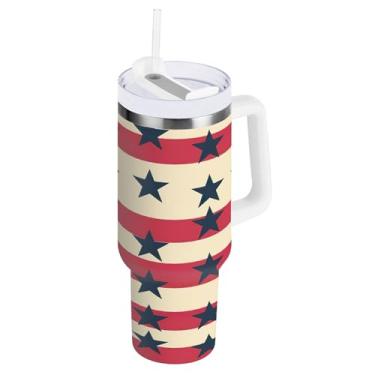 Imagem de xigua Copo American Star Flag de 850 g com tampa e canudo, aço inoxidável de vácuo duplo isolado garrafa de água esportiva suporte para copo de café de viagem à prova de vazamento para bebida gelada