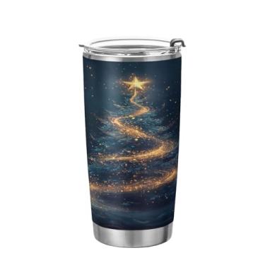 Imagem de KEEPREAL Copo mágico de aço inoxidável para árvore de Natal com tampa, frasco de viagem de parede dupla isolado a vácuo de 590 ml para bebidas quentes e frias, copo de café e gelo #334