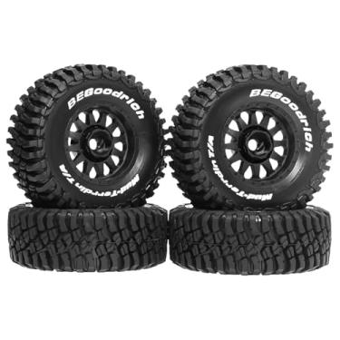 Imagem de Almencla Conjunto de 4 pneus de caminhão RC, peças de reposição resistentes para modelos DIY, modificações e upgrades, incluindo cubos de roda para escalas, Preto