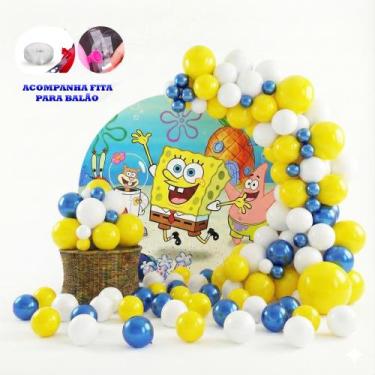 Imagem de Kit 125 Balões Festa Bob Esponja Fita+Bexiga Aniversários - RIVFESTAS