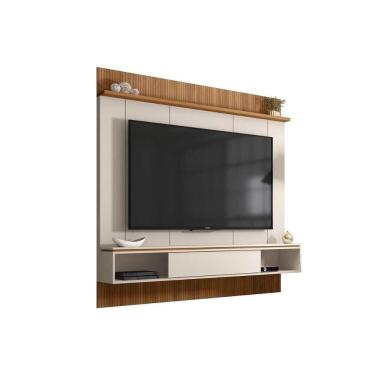 Imagem de Painel Home P/ Tv Até 65 Pol Vênus Ripado C/ 1 Porta E 2 Nichos 180x171cm Off White/freijo - Caemmun