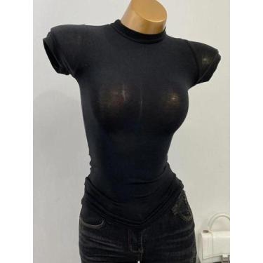 Imagem de Camiseta Feminina Slim Fit Meia Gola Alta - Manga Curta Transparente e