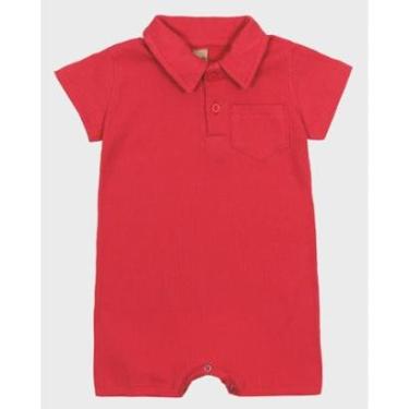 Imagem de Macacão bebê gola polo leve verão charmoso casual confortável - Vermelho e Azul - Bebê 3 a 18 meses-Masculino