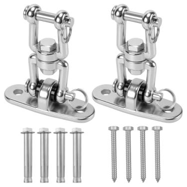Imagem de TAICHEUT 2 peças de cabides pesados, suporte de montagem para saco de pancada, rotação de 360°, suporte de teto para saco de boxe, suporte de viga de madeira para balanços, sacos de areia, rede, prata