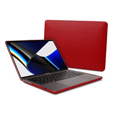 Imagem de Capa para MacBook Pro Dreem Euclid – Capa Rígida de 16” para MacBook Pro 2021, Couro Vegano Luxuoso, Proteção da Parte Superior e da Base, Aberturas para Portas USB [Vermelho]