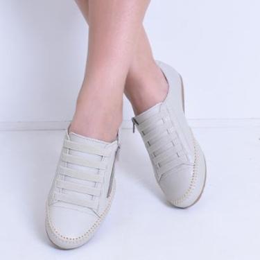 Imagem de Tênis Feminino Mocatênis Off White com zíper Izabela Araújo Couro Legítimo-Feminino