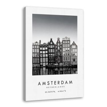 Imagem de Pôster de cidade preto e branco - impressão de viagem Roma Las Vegas Veneza Paris Sydney Amsterdã Amalfi Sanfrancisco Pintura em tela impressões de paisagem da cidade do mundo imagens de parede pôster
